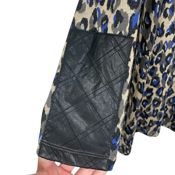 Tyler Boe Animal Print Tunic Top Long Sleeves Classic Timeless Blue Black Small - Picture 9 of 13